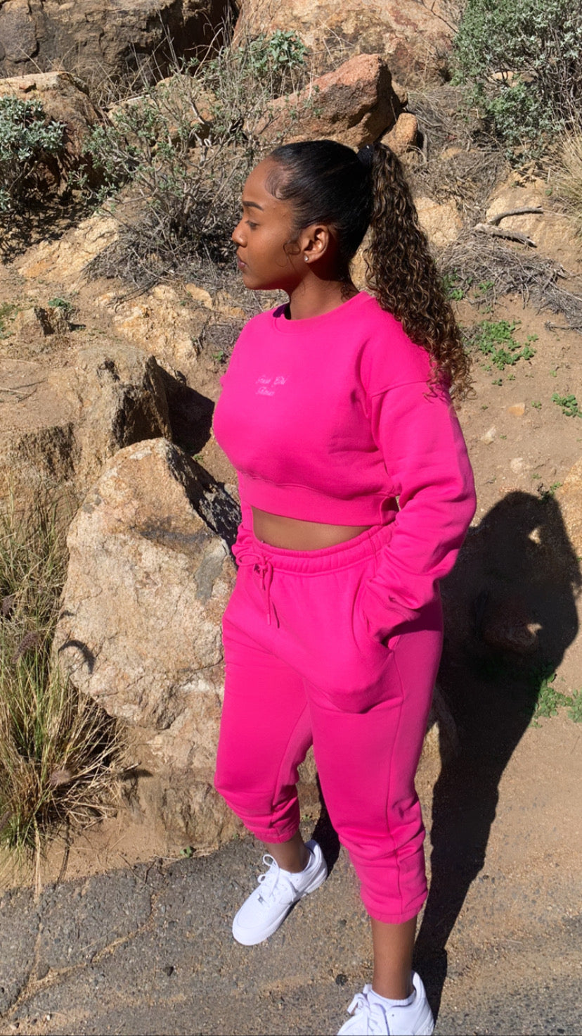 Hot Pink Crop Top Jogging Set