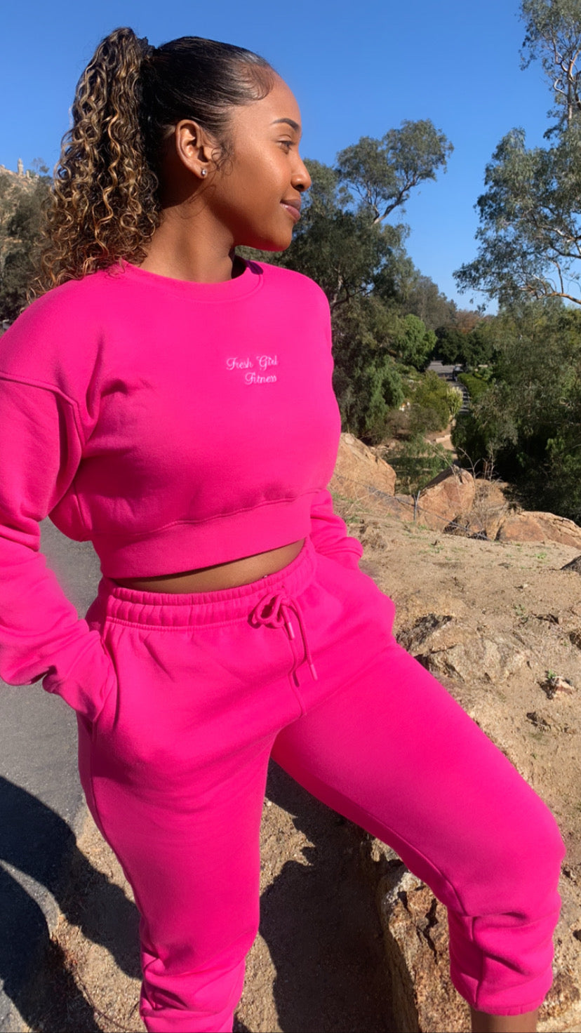 Hot Pink Crop Top Jogging Set